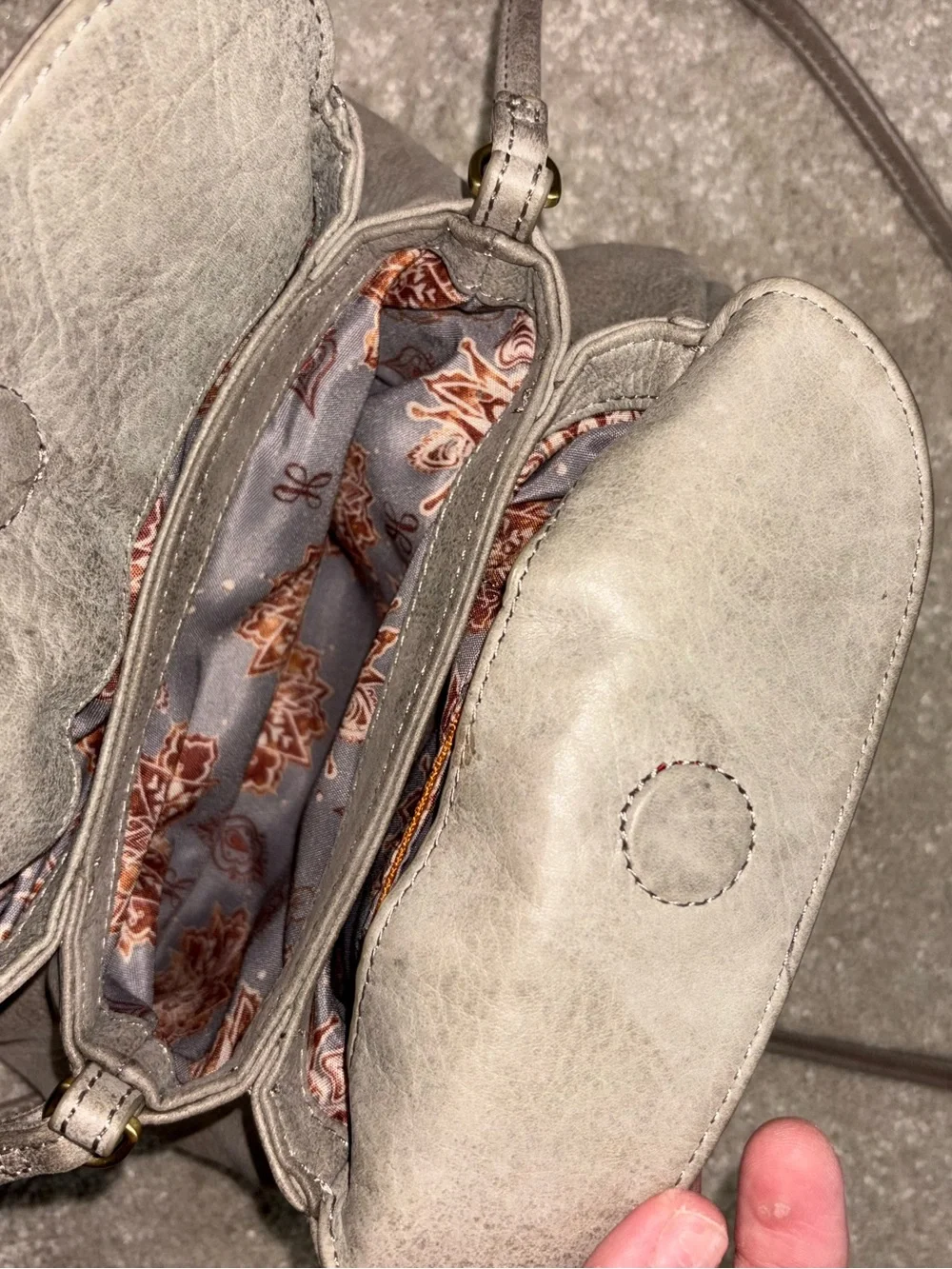 HOBO Gray-Taupe Leather Hobo Bag with Tassel Detail